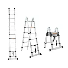 14' 7" Reach Telescopic Extension Ladder Aluminum Folding Multi-Use Step Ladder