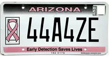 *99 CENT SALE* Arizona BREAST CANCER EARLY DETECTION License Plate #44A4ZE NR