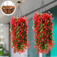 2 Set Artificial Hanging Flower Basket and 6 Pcs Bougainvillea Silk Vine Flower