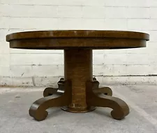 Antique American Empire Style 54 Inch Round Scroll Foot Pedestal Table