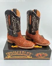 INDOMABLES ALL LEATHER PLUMA COWBOY BOOTS COGNAC Men's- SIZE 8.5 - NEW WITH BOX