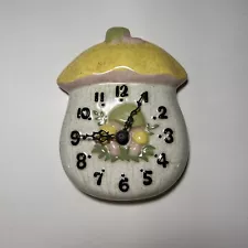 Vintage Mushroom Wall Clock Yellow Green Kitchen Decor N5HP Japan Tested