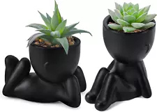 Set of 2 Fake Plants Artificial Succulent Plants for Office Desk Accessories Bla