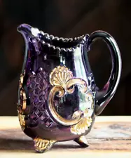 EAPG purple CROESUS gold CREAMER cream pitcher Riverside Glass #484 antique 1898