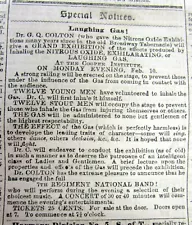 1862 newspaper w AD for RECREATIONAL USE of NITROUS OXIDE Laughing Gas CIVIL WAR