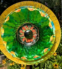 Glass plate garden flower yard art flower outdoor handpainted 10"