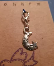 CLIP ON CHARM MOON AND STARS FOR BRACELET KEYRING PURSE BAG ZIP