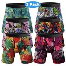 Men Boxer Briefs Long Leg Anti Chafing Stretch Quick Dry Underwear Shorts 3-Pack