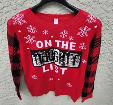 On The Naughty List Red Black Silver Ugly Christmas Sweater Size XL 15 17