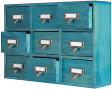 9 Drawers Library Card Catalog Cabinet with Labels Apothecary Cabinet Tabletop A