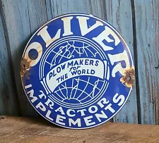 Vintage OLIVER Tractor Implements Sales Advertising Porcelain Metal Dealer Sign