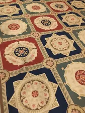 Vintage Large Needlepoint Flat Weave Wool Rug Floral Regency Victorian 8x10'