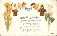 Postcard Easter Love...Flower Baskets Daffodil Calla Lily Chicks Egg 1925 13535