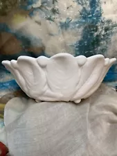 Vintage White Milk Glass Rose/Cabbage Leaf Fruit Bowl 9" Indiana Footed