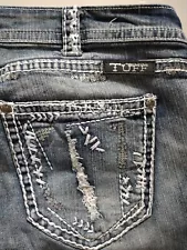 Cowgirl Tuff Koko Jeans Womens W34 L35 StraightWide Thick Stitch SequinsLitewash