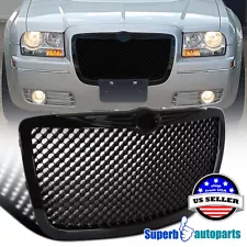 Fits 2005-2010 Chrysler 300 300C Front Mesh Grill Hood Grille Shiny Black