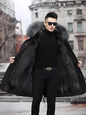 Men's Long Real Fox Fur Fur Inner Lining Men's Genuine Leather Fur Coat Jacket