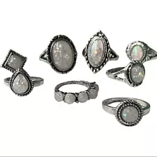 Opal Vintage Antique Silver Rings Set of 8 Assorted Sizes