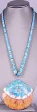 Old Pawn Native American Indian Navajo Zuni Necklace Turquoise Shell Jewelry Art