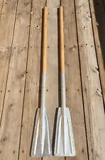 Antique 1920's Soling Metal Rivet Wood Shaft Rowing Oars Paddles 52"L Primitive