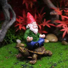 Garden Gnome Sitting on Turtle Outdoor Resin Statues Sculpture Lawn Ornament