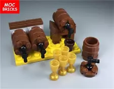 Wine Barrel On Stand w/ Table Kegs Goblets Tap Drink Minifigure Castle For Lego