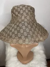 Gucci Blue Lame GG Bucket Hat in Brown with GG in silver tone Size Large