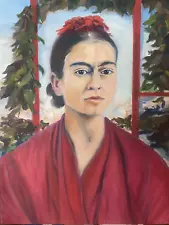 Frida Kahlo Portrait Painting w Oils Contemporary Artist Signed 24x18in NEW ART