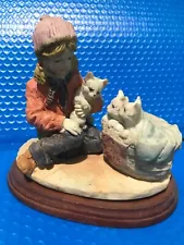 RESIN WITH WOOD BASE GIRL WITH 3 CATS FOR SALE COLLECTABLE TABLE DISPLAY