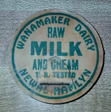 Rare, Wanamaker Dairy, Indiana Milk Bottle Cap. Last One For Sale!