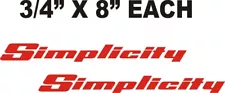 DX SALE- SIMPLICITY GARDEN TRACTOR VINYL DECALS US 3/4" x 8"