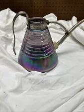 Watering Can Beehive Glass Pink Blue Green Purple Metal Handle Spout Rare