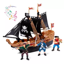 Pirate Ship Kids Toy Playset w/ Pirate Action Figures, Light and Sound