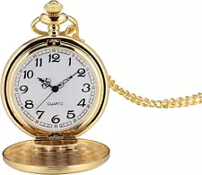 Smooth Vintage Pocket Watch with Chain (Gold)