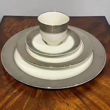 Pickard St Moritz Pewter Rim 4pc Place Setting Cup Saucer Dinner Salad Plates