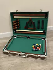 Vintage Brookstone Mini Pool Table In Carry case Clean! Made in 2000