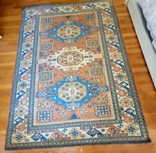 VINTAGE TRIBAL FLAT WOVEN GEOMETRIC PATTERN SOUMAK RUG - 88" x 63"