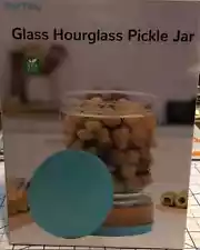 Glass Hourglass Pickle Jar with Strainer Flip