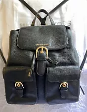 Michael Kors Black Pebble Leather Backpack with Gold Hardware includes dust bag