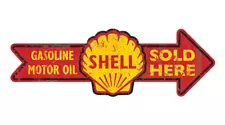 24" Reproduction Shell Gasoline SOLD HERE Gas Station Motor Oil ARROW Metal Sign