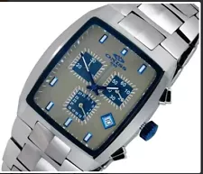 Oniss Men's Swiss Chronograph All Tungsten Watch-Silver tone/Gray-blue subdial,