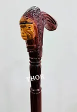 American Indian Chief Wooden Handle Walking Stick Cane 36" For Man/Women Gift