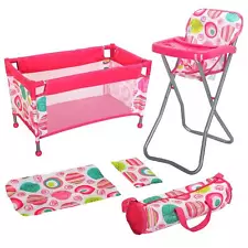 BiBi Doll Baby Doll High Chair & Cot Set Baby Doll Accessories Doll Furniture