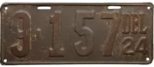 *99 CENT SALE* 1924 Delaware License Plate #9-157 No Reserve