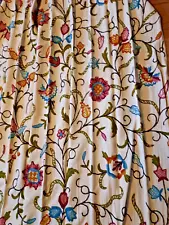 Beautiful Vintage Crewel Embroidered Pair of Drapes Curtains Pleat Top Lined