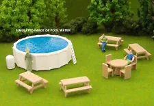 Swimming Pool, Picnic Tables, Outdoor Table, Chairs - HO Scale 3D Railroad Scene