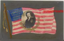 RARE Early Embossed Postcard "TEDDY ROOSEVELT REAL SILK FLAG & PHOTO" Find 1