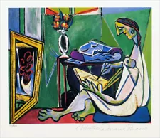 Pablo PICASSO Woman Drawing Before A Mirror Estate Signed Giclee 13 x 20