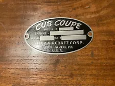 Piper J4 Cub Coupe Data Plate, Lock Haven, The Early Years!