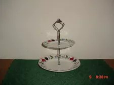 2-TIER ADAMS "OLD COLONIAL" SMALL TIDBIT SERVER/WHT-ROSE-PUR-GRN-BLU/SALE-S!